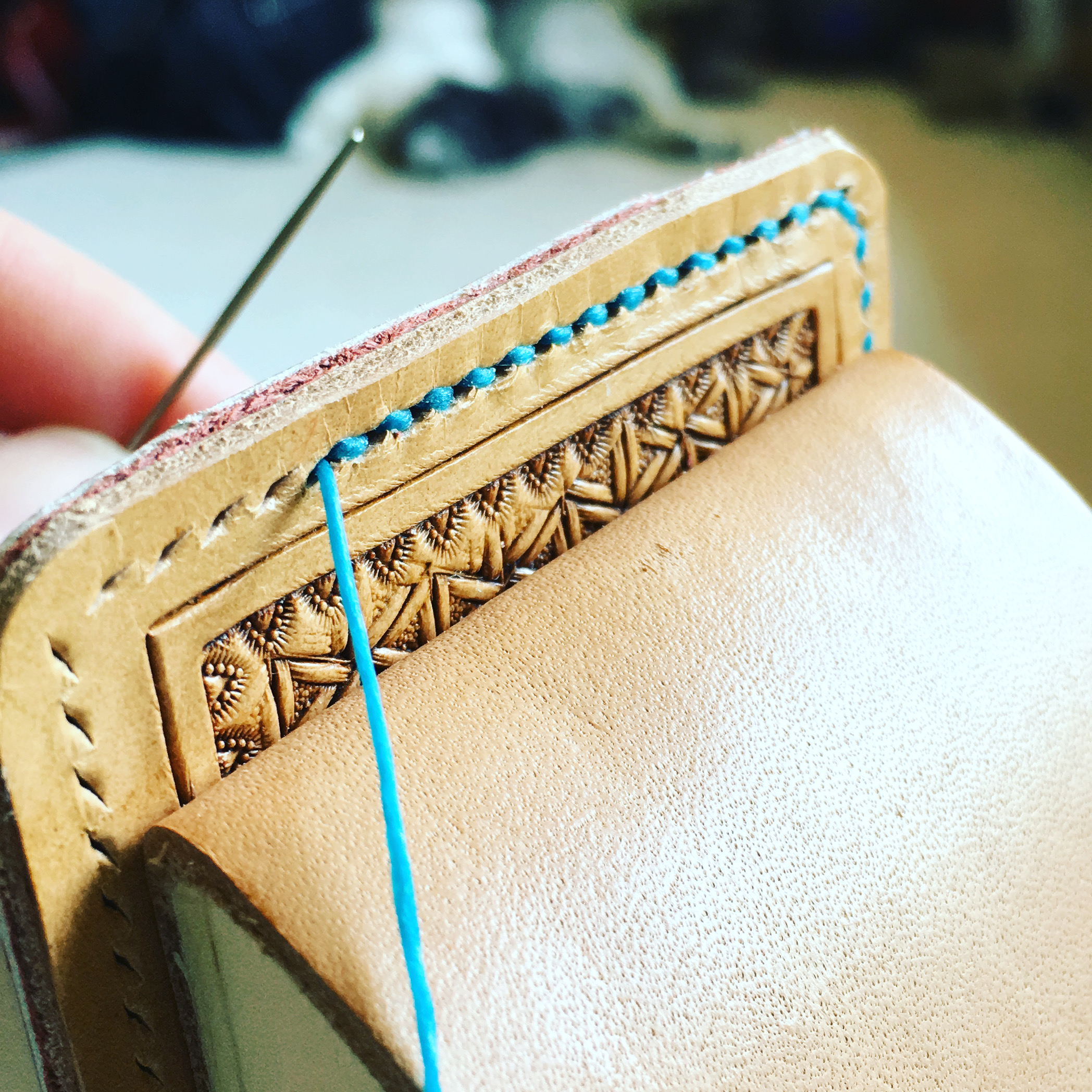Tan Burnish Ostrich Embossed Relief Leather 