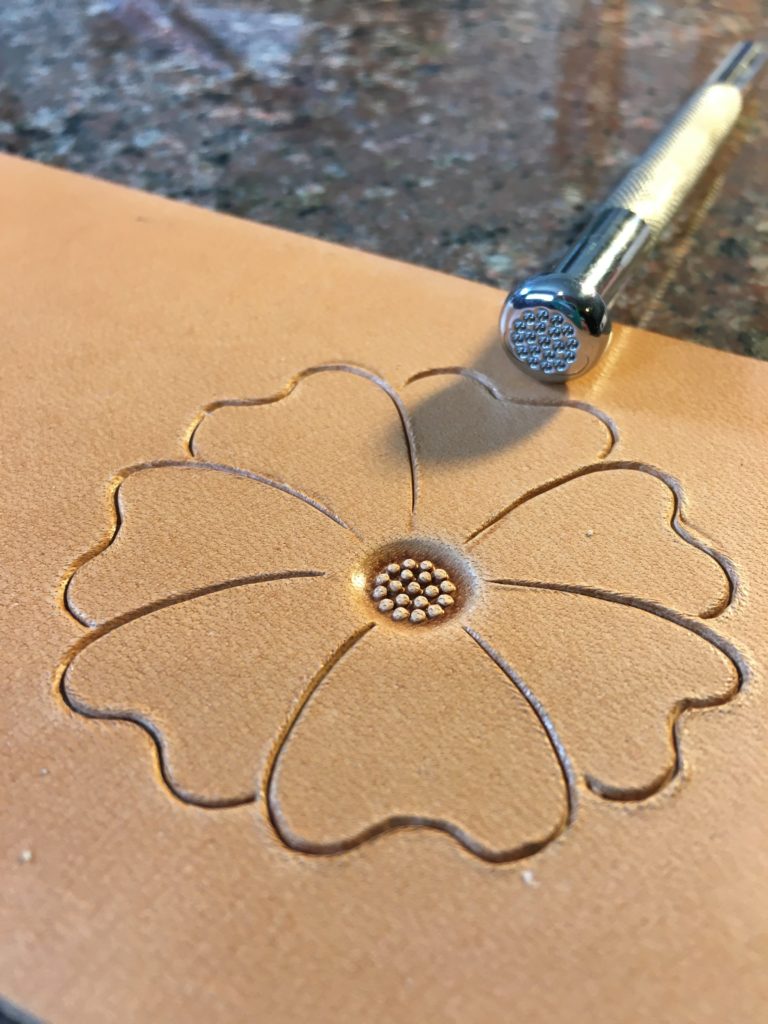 Floral Leather Carving with flower center tool