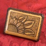 Carved Leather wallet with Sunflower design