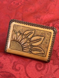 Carved Leather wallet with Sunflower design