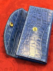 Leather Clutch Wallet made from blue embossed crocodile