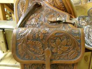 Saddle bags from a historic leather saddle at the Don King Museum, Sheridan WY